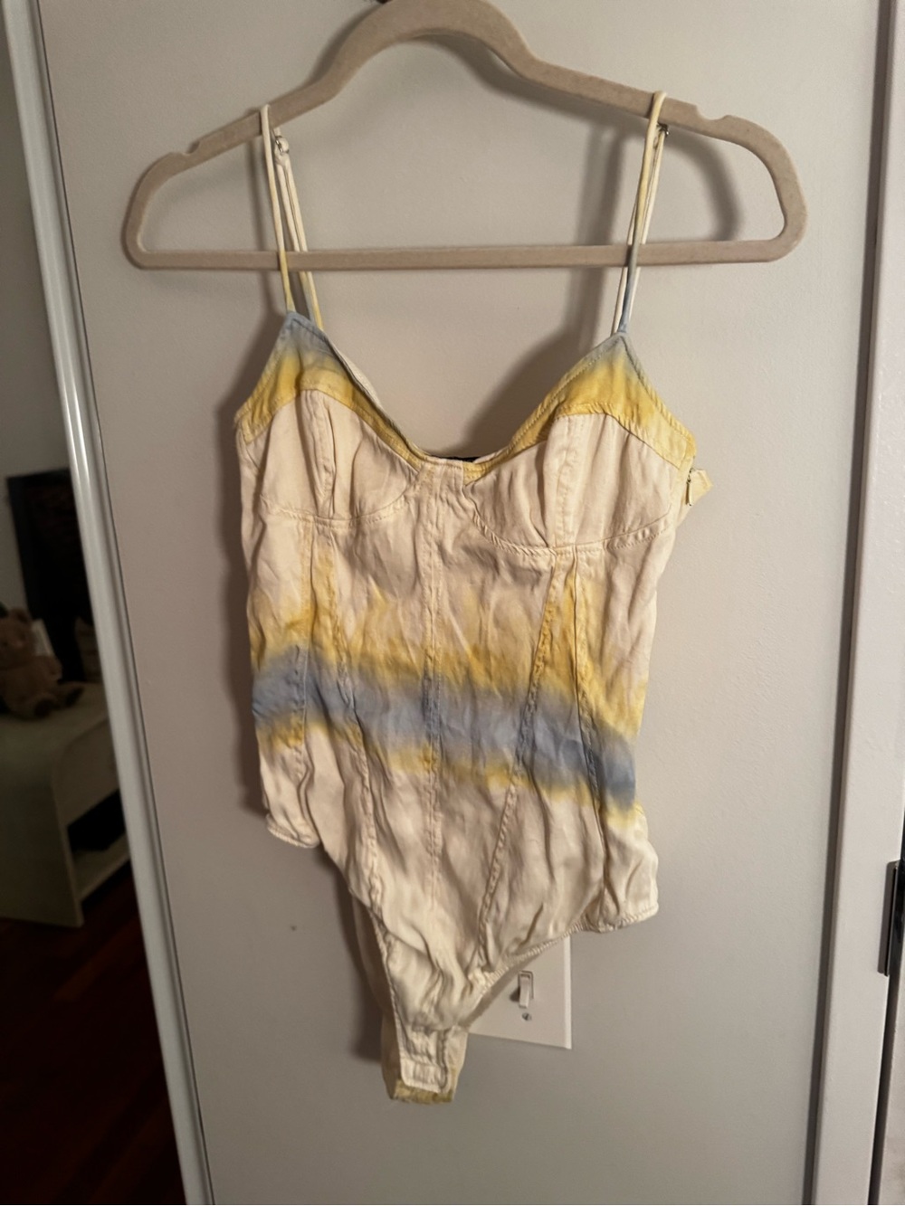 Zara Cream Tie Dye Sweetheart Bodysuit Blue Yellow Size S - Picture 4 of 5